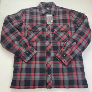 Men's BC Clothing Red Black Plaid Quilted Flannel Shirt Jacket Small